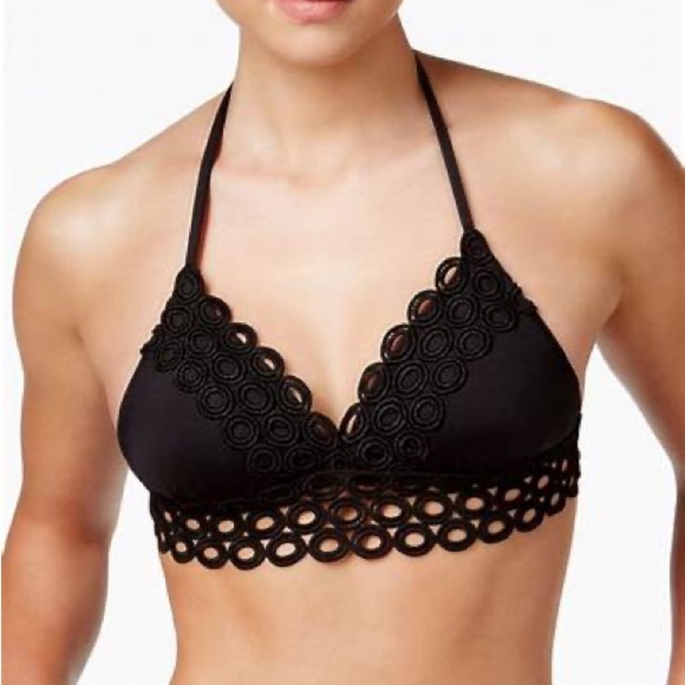 Becca Swim Black Bikini Top Eyelet-trim